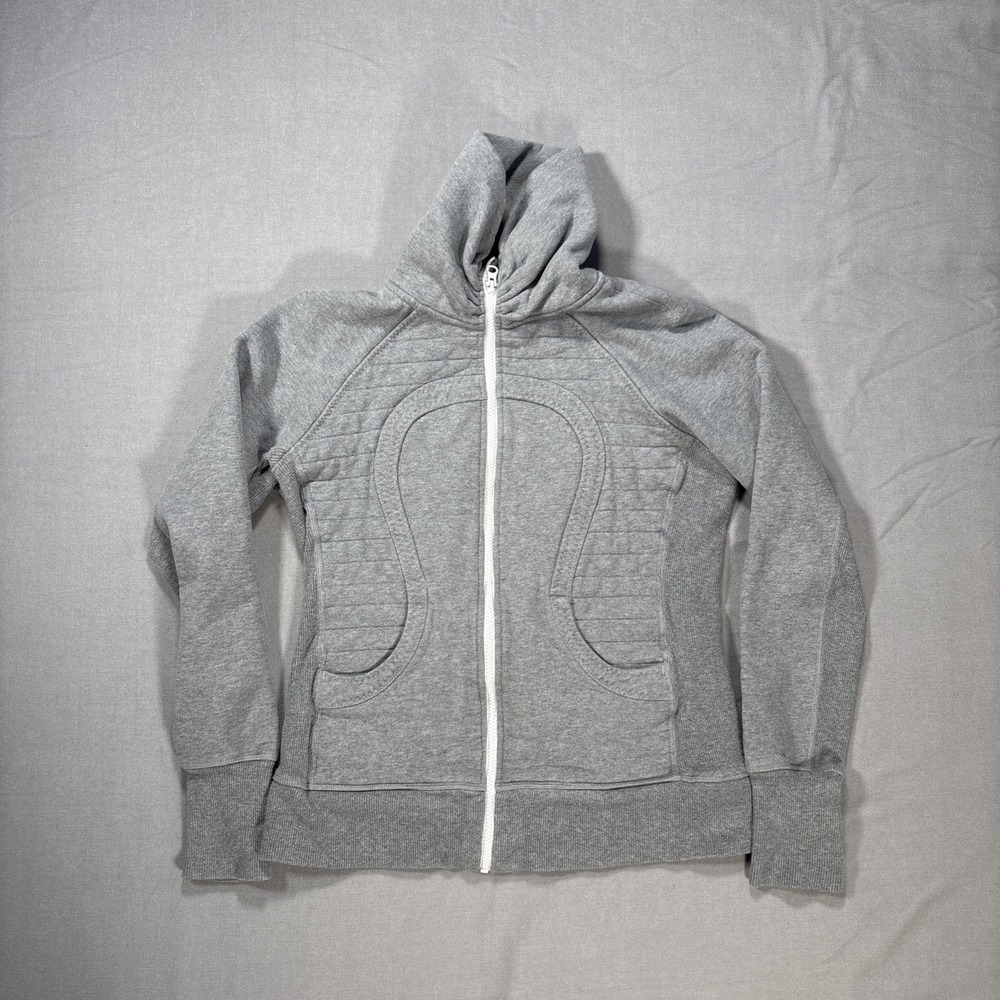 Lululemon Calm & Cozy Sweatshirt Womens 10 Gray Full Zip Logo Athelisure